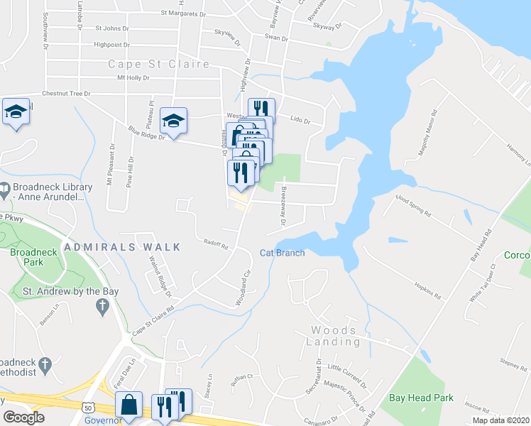 map of restaurants, bars, coffee shops, grocery stores, and more near 1166 Little Magothy View in Annapolis