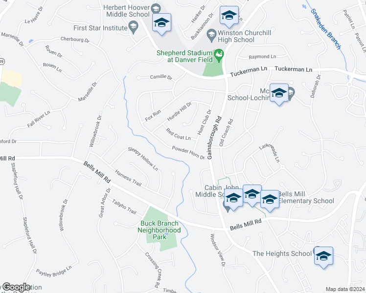 map of restaurants, bars, coffee shops, grocery stores, and more near 11029 Powder Horn Dr in Rockville