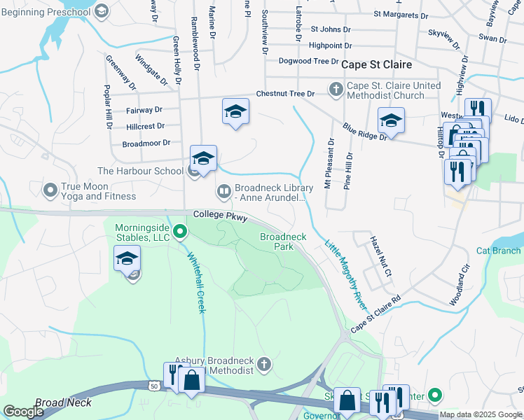 map of restaurants, bars, coffee shops, grocery stores, and more near 1241 Destiny Circle in Annapolis