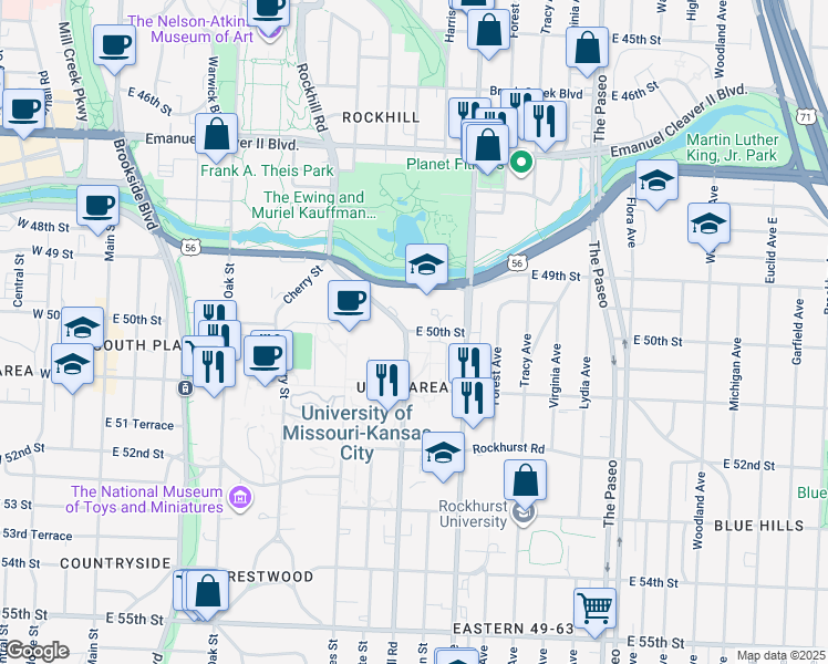 map of restaurants, bars, coffee shops, grocery stores, and more near in Kansas City