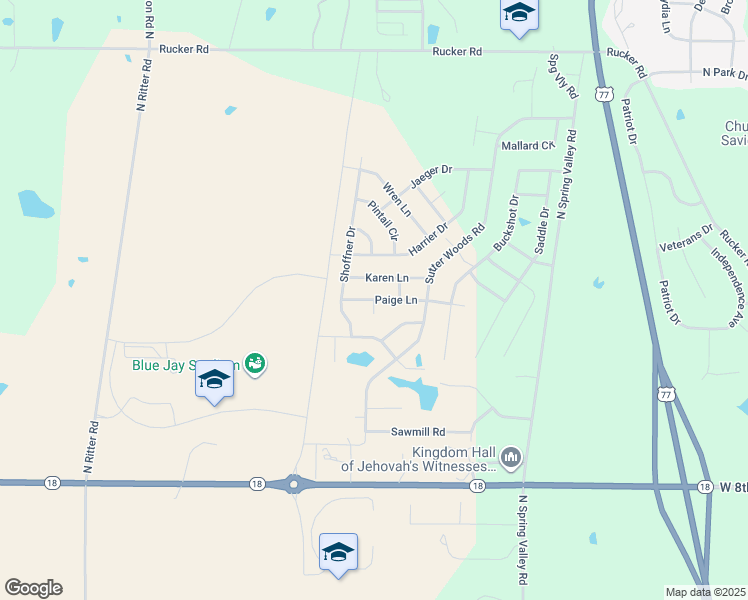 map of restaurants, bars, coffee shops, grocery stores, and more near Paige Court in Junction City