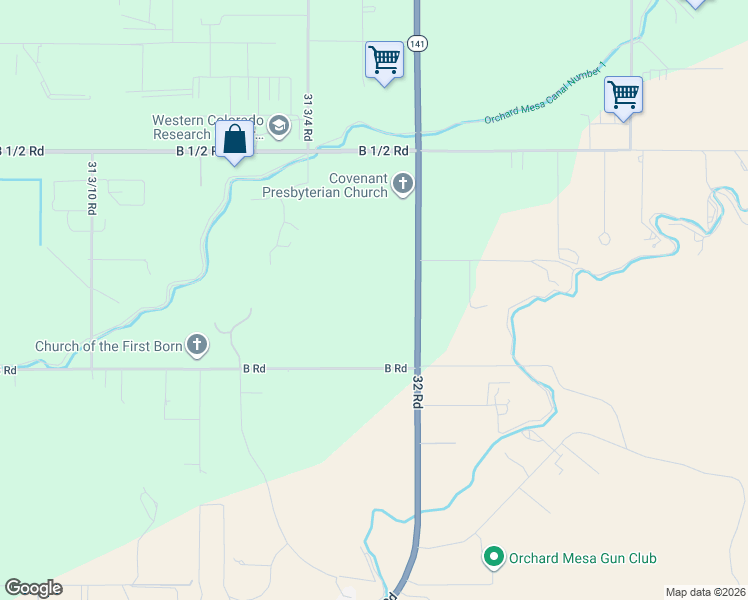 map of restaurants, bars, coffee shops, grocery stores, and more near 3186 B Road in Grand Junction