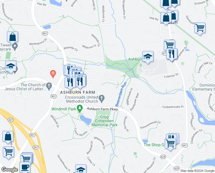 map of restaurants, bars, coffee shops, grocery stores, and more near 43488 Blacksmith Square in Ashburn
