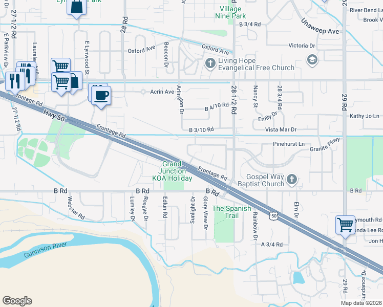 map of restaurants, bars, coffee shops, grocery stores, and more near 208 Kelso Mesa Drive in Grand Junction