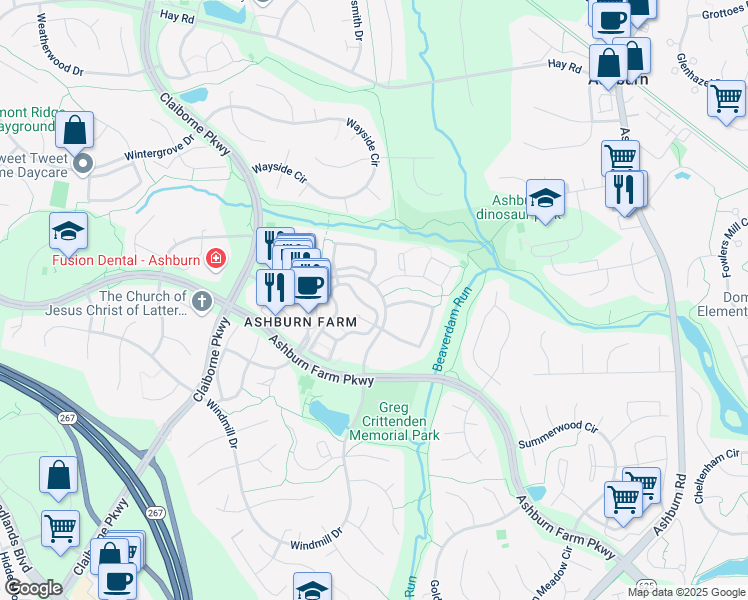 map of restaurants, bars, coffee shops, grocery stores, and more near 20960 Timber Ridge Terrace in Ashburn