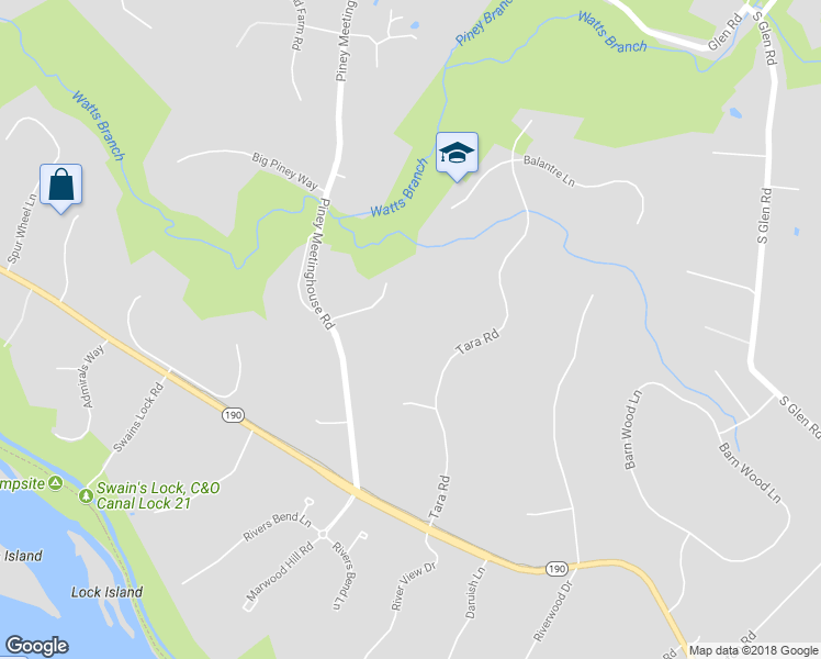 map of restaurants, bars, coffee shops, grocery stores, and more near 22 Piney Meetinghouse Court in Potomac