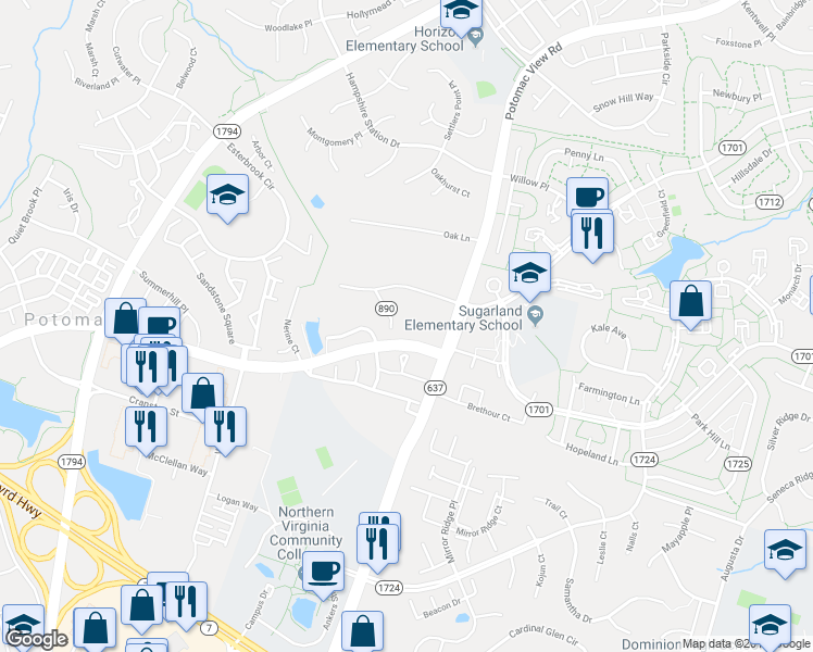 map of restaurants, bars, coffee shops, grocery stores, and more near 11 Crouch Street in Sterling