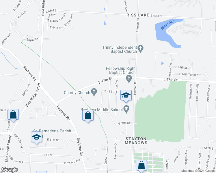 map of restaurants, bars, coffee shops, grocery stores, and more near 4722 Evanston Avenue in Kansas City