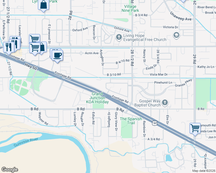 map of restaurants, bars, coffee shops, grocery stores, and more near 210 Dry Mesa Drive in Grand Junction