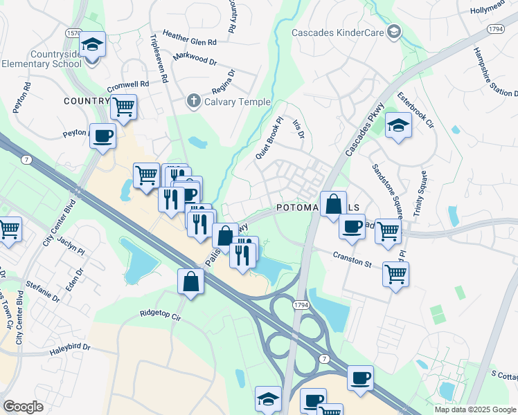 map of restaurants, bars, coffee shops, grocery stores, and more near 20925 Cheyenne Terrace in Sterling