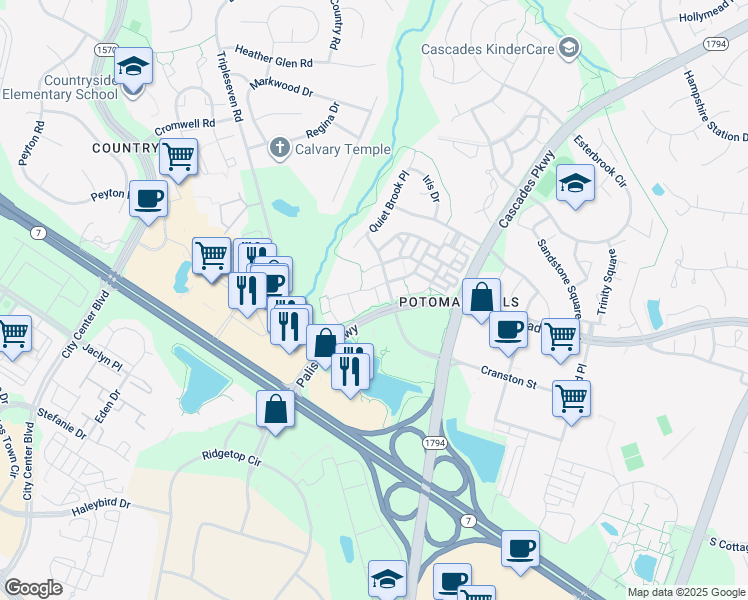 map of restaurants, bars, coffee shops, grocery stores, and more near 20925 Cheyenne Terrace in Sterling