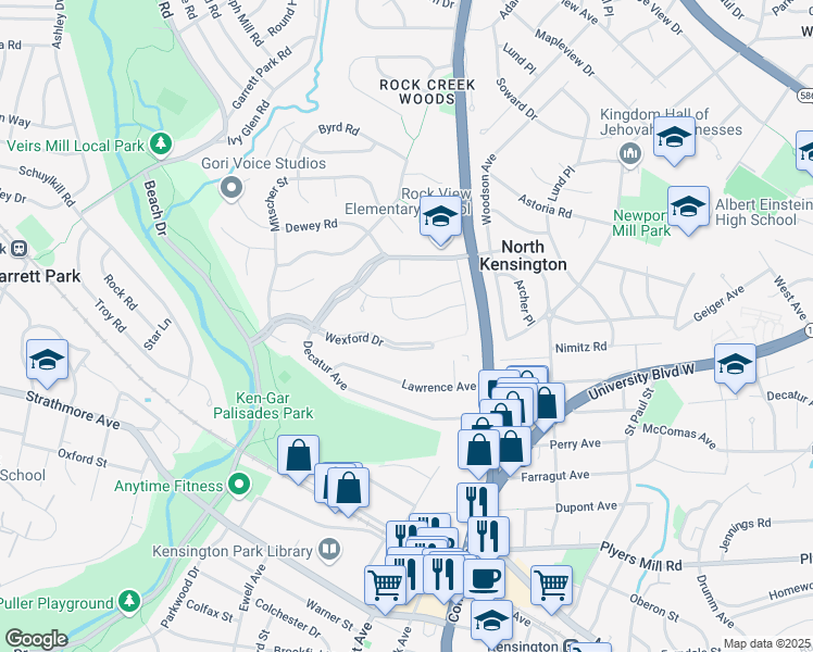 map of restaurants, bars, coffee shops, grocery stores, and more near 3926 Kincaid Terrace in Kensington