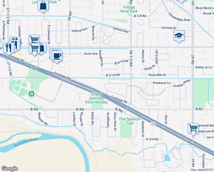 map of restaurants, bars, coffee shops, grocery stores, and more near 212 Dry Mesa Drive in Grand Junction
