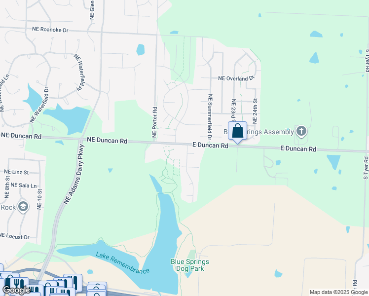 map of restaurants, bars, coffee shops, grocery stores, and more near 1705 Northeast 20 Street in Blue Springs