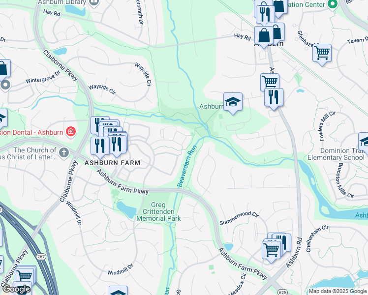 map of restaurants, bars, coffee shops, grocery stores, and more near 43533 Plantation Terrace in Ashburn