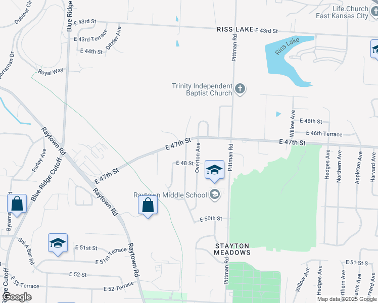 map of restaurants, bars, coffee shops, grocery stores, and more near 4737 Evanston Avenue in Kansas City