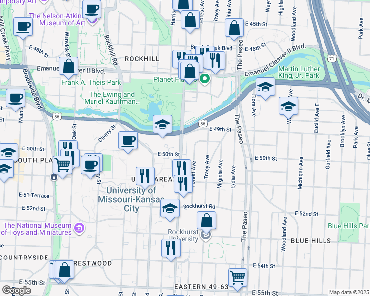 map of restaurants, bars, coffee shops, grocery stores, and more near in Kansas City
