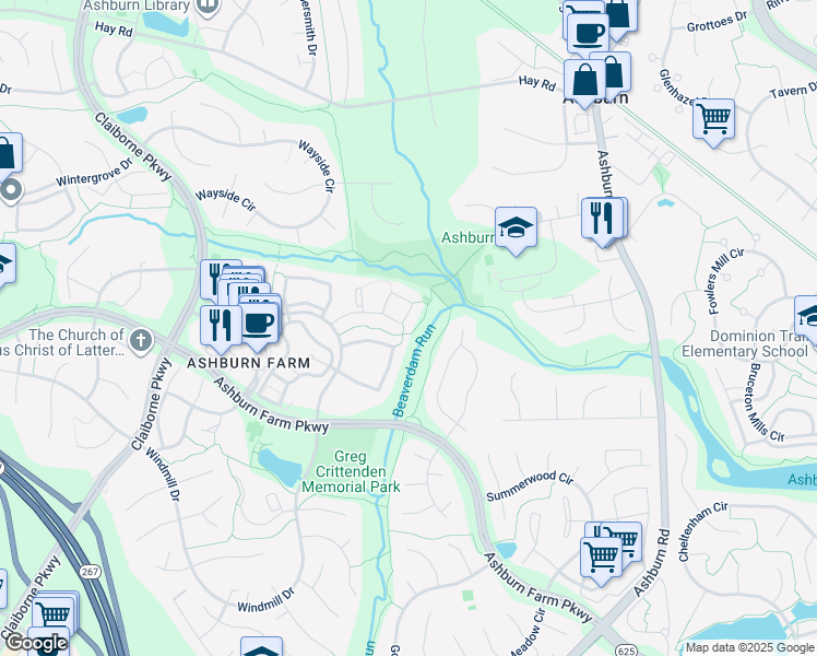 map of restaurants, bars, coffee shops, grocery stores, and more near 43535 Plantation Terrace in Ashburn