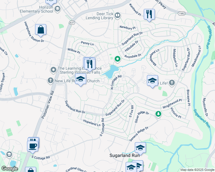 map of restaurants, bars, coffee shops, grocery stores, and more near 13 Carolina Court in Sterling