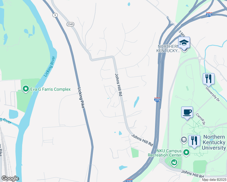 map of restaurants, bars, coffee shops, grocery stores, and more near 600 Signal Hill Dr in Highland Heights