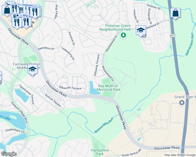 map of restaurants, bars, coffee shops, grocery stores, and more near 44473 Potter Terrace in Ashburn