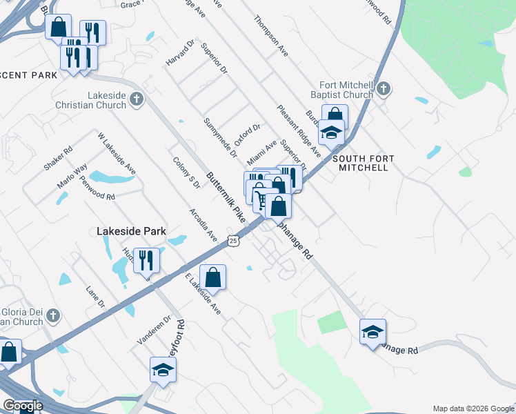 map of restaurants, bars, coffee shops, grocery stores, and more near 2500 Dixie Hwy in Fort Mitchell