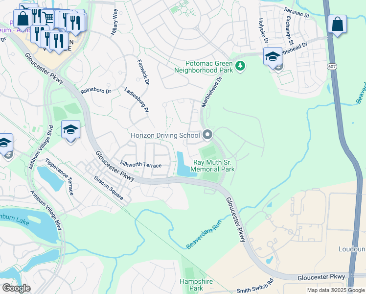 map of restaurants, bars, coffee shops, grocery stores, and more near 20947 Colecroft Square in Ashburn