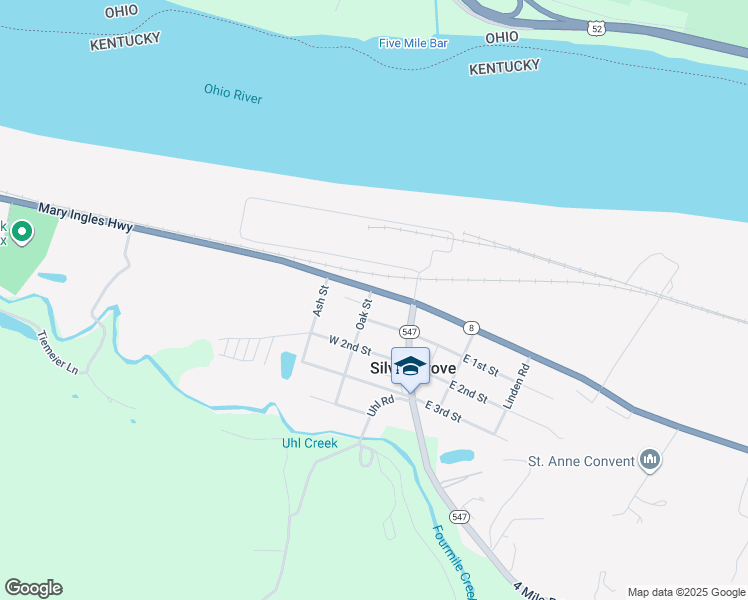 map of restaurants, bars, coffee shops, grocery stores, and more near 5112 Mary Ingles Highway in Silver Grove