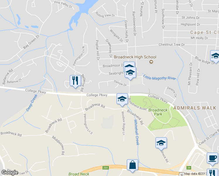map of restaurants, bars, coffee shops, grocery stores, and more near 1207 Darlow Place in Annapolis