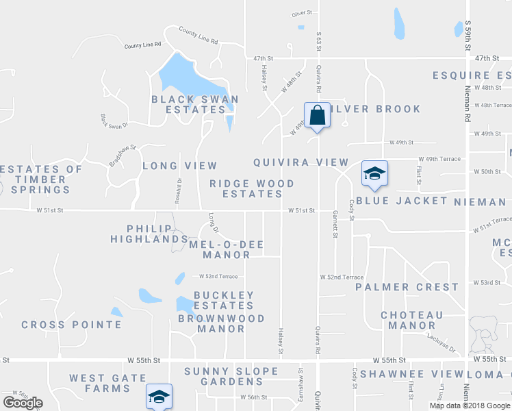 map of restaurants, bars, coffee shops, grocery stores, and more near 12208 West 51st Street in Shawnee