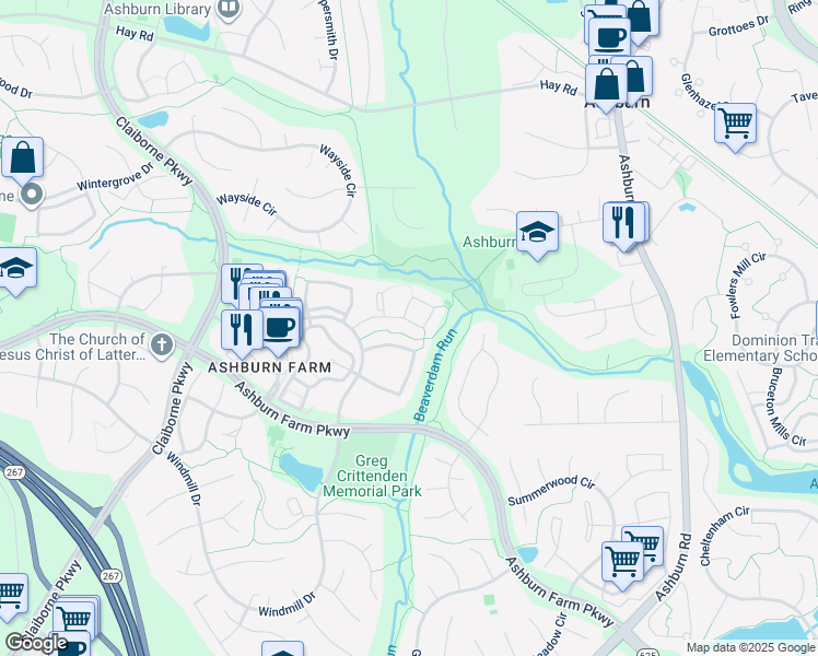 map of restaurants, bars, coffee shops, grocery stores, and more near 43515 Plantation Terrace in Ashburn