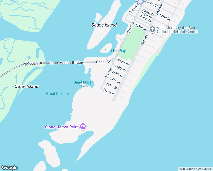 map of restaurants, bars, coffee shops, grocery stores, and more near 231 121st Street in Stone Harbor