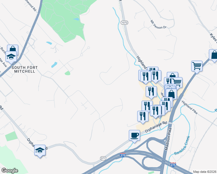 map of restaurants, bars, coffee shops, grocery stores, and more near 3476 Reeves Drive in Covington
