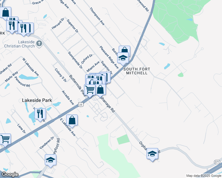 map of restaurants, bars, coffee shops, grocery stores, and more near 5 Virginia Avenue in Fort Mitchell