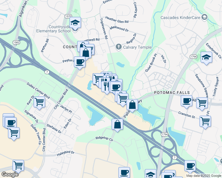 map of restaurants, bars, coffee shops, grocery stores, and more near 20963 Regal Plaza in Potomac Falls