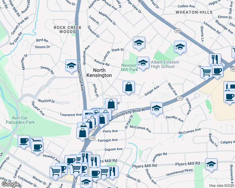 map of restaurants, bars, coffee shops, grocery stores, and more near 11006 Madison Street in Kensington