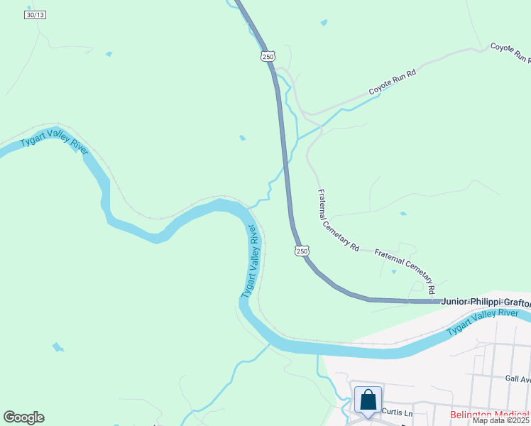 map of restaurants, bars, coffee shops, grocery stores, and more near Junior-Philippi-Grafton Road in Belington