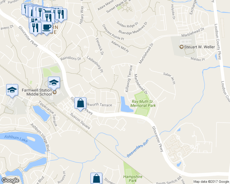map of restaurants, bars, coffee shops, grocery stores, and more near 20930 Winola Terrace in Ashburn
