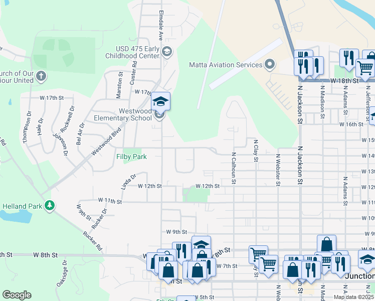 map of restaurants, bars, coffee shops, grocery stores, and more near 1011 West 14th Street in Junction City