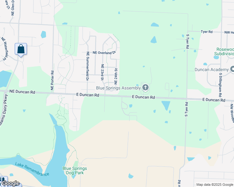 map of restaurants, bars, coffee shops, grocery stores, and more near 1904 Northeast 24th Court in Blue Springs