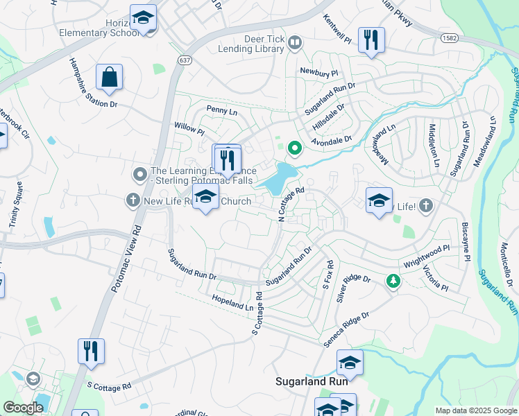 map of restaurants, bars, coffee shops, grocery stores, and more near 21 Carolina Court in Sterling