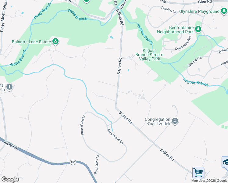 map of restaurants, bars, coffee shops, grocery stores, and more near 11018 South Glen Road in Potomac