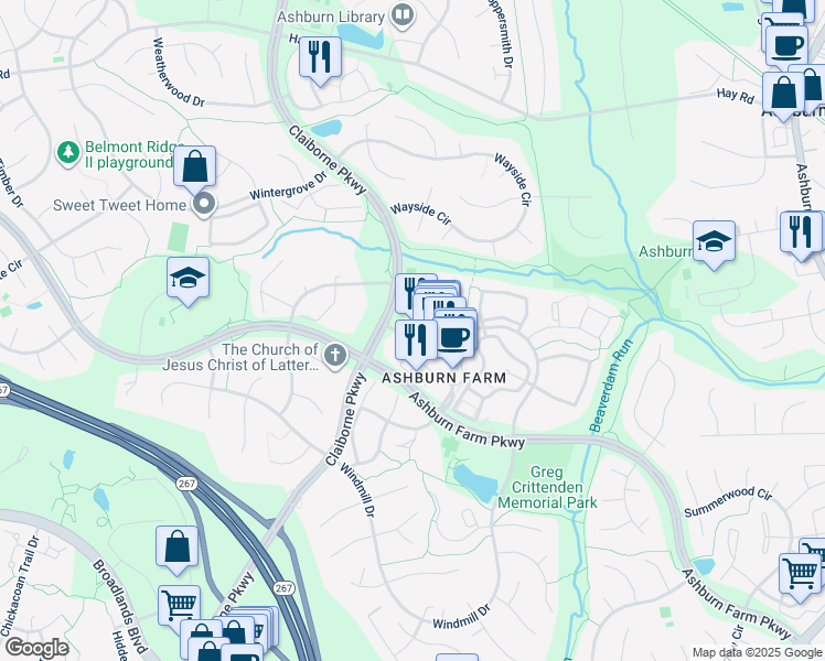 map of restaurants, bars, coffee shops, grocery stores, and more near 43330 Junction Plaza in Ashburn