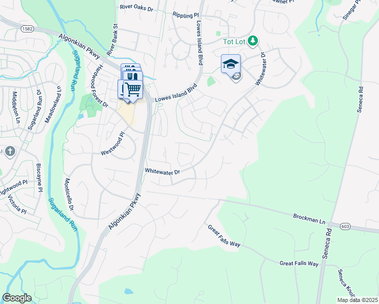 map of restaurants, bars, coffee shops, grocery stores, and more near 47558 Tenfoot Island Terrace in Sterling