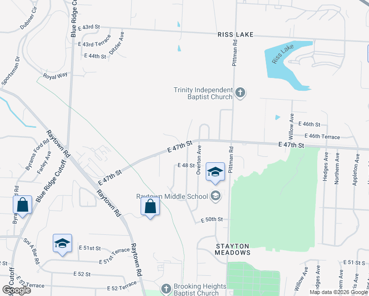 map of restaurants, bars, coffee shops, grocery stores, and more near 4701 Evanston Avenue in Kansas City