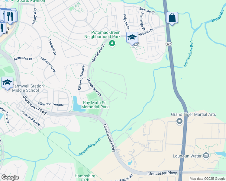 map of restaurants, bars, coffee shops, grocery stores, and more near 44589 York Crest Terrace in Ashburn