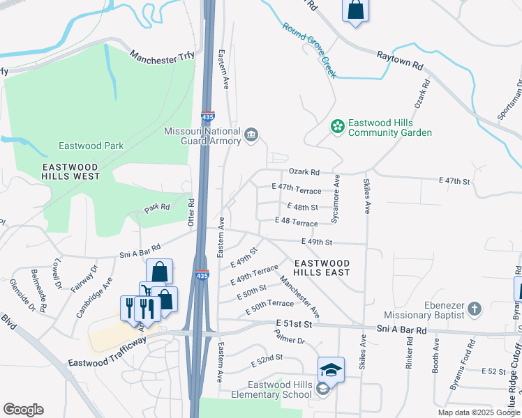 map of restaurants, bars, coffee shops, grocery stores, and more near 4738 Richmond Avenue in Kansas City