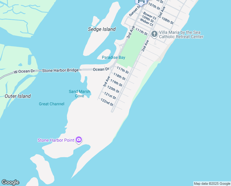 map of restaurants, bars, coffee shops, grocery stores, and more near 207 120th Street in Stone Harbor