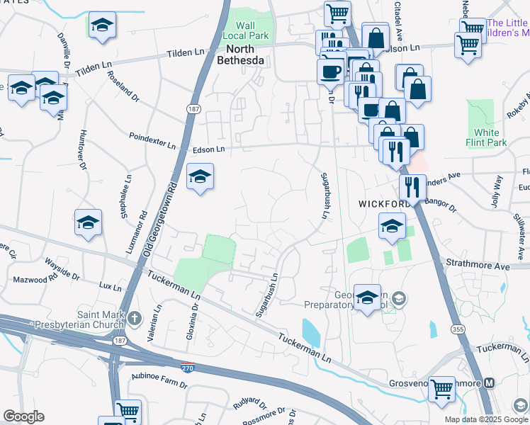 map of restaurants, bars, coffee shops, grocery stores, and more near 11028 Snowshoe Lane in Rockville