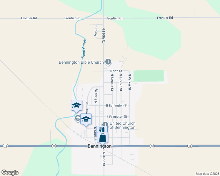 map of restaurants, bars, coffee shops, grocery stores, and more near 100-198 East Watters Street in Bennington